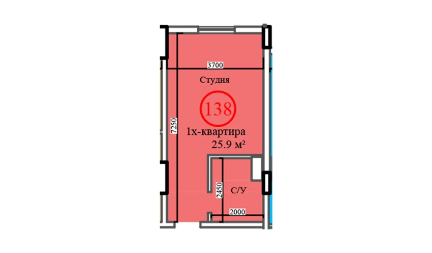 1-комнатная квартира 25.9 м²  14/14 этаж | Жилой комплекс Al-Barakat