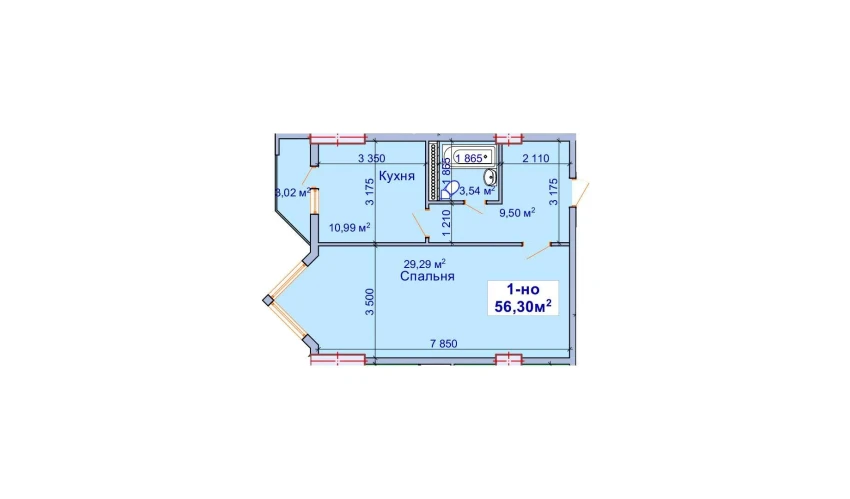 1-xonali xonadon 56.3 m²  7/9 qavat | SHAYX-UL OLAM Turar-joy majmuasi