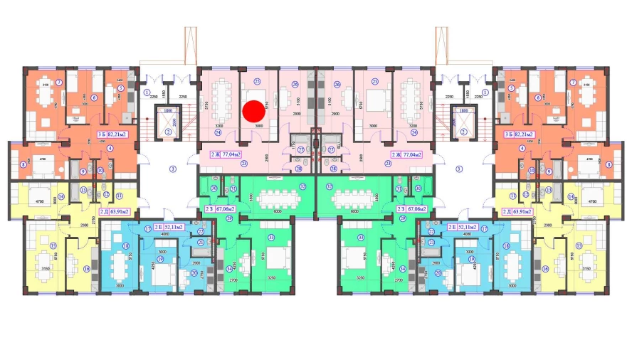 2-xonali xonadon 77.04 m²  1/7 qavat | O'ZBEGIM Turar-joy majmuasi
