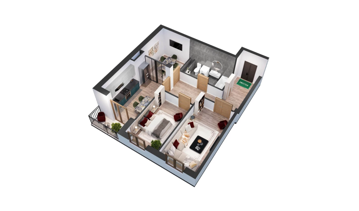 2-комн. квартира 60.35 м²  4/10 этаж | Жилой комплекс YANGIOBOD RESIDENCE