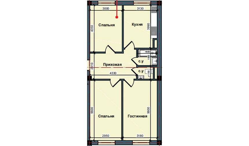 3-комнатная квартира 77.7 м²  2/9 этаж | Жилой комплекс NUR BARAKA