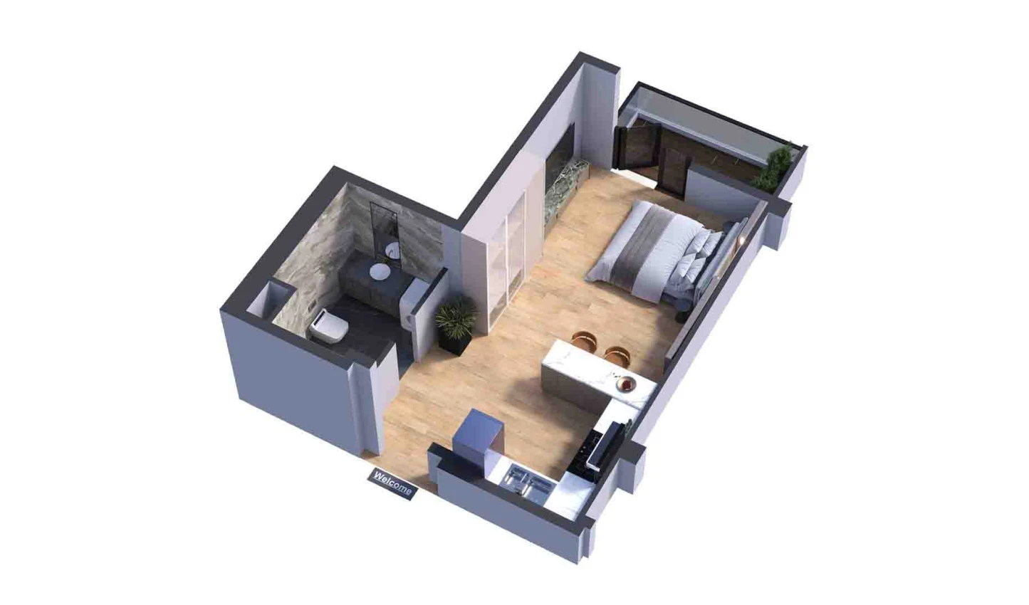 1-комн. квартира 41.56 м²  5/7 этаж | Жилой комплекс Bochka Resort