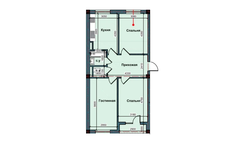 3-комнатная квартира 77.8 м²  8/9 этаж | Жилой комплекс NUR BARAKA