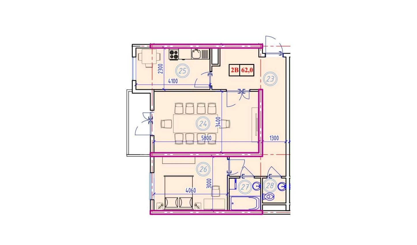 2-комн. квартира 62 м²  9/9 этаж | Жилой комплекс Ahillik