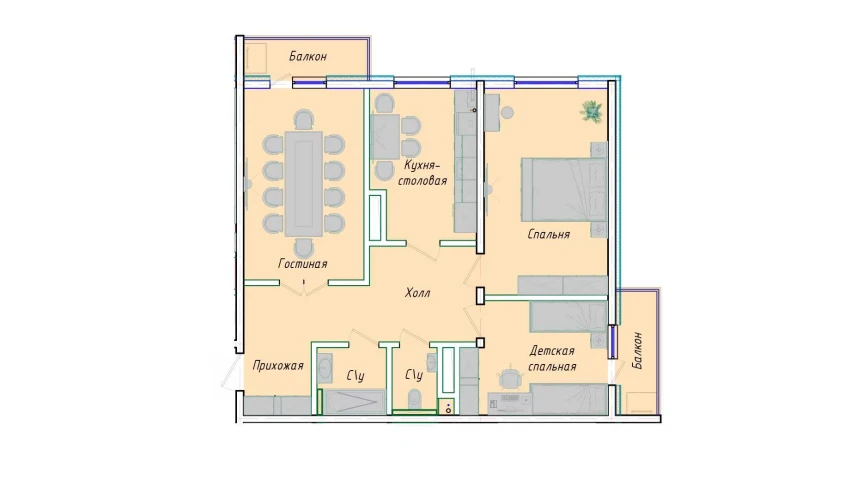 3-комнатная квартира 87.26 м²  2/12 этаж | Жилой комплекс SERGELI CITY