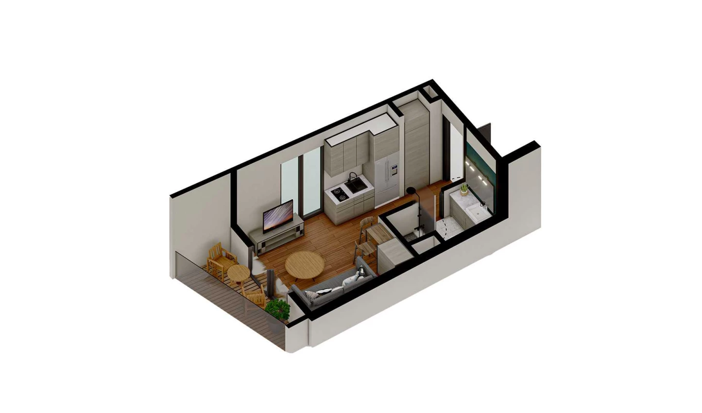 1-комн. квартира 21.18 м² 4/7 этаж | Жилой комплекс TUSHLAR VODIYSI 1-комн. квартира 21.18 м² 4/7 этаж | Жилой комплекс TUSHLAR VODIYSI