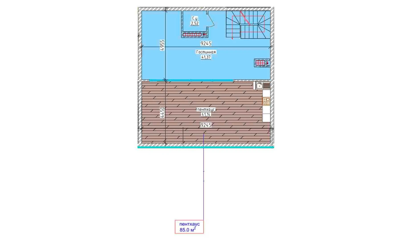 2-xonali xonadon 61.75 m²  9/9 qavat | Aero Town Turar-joy majmuasi