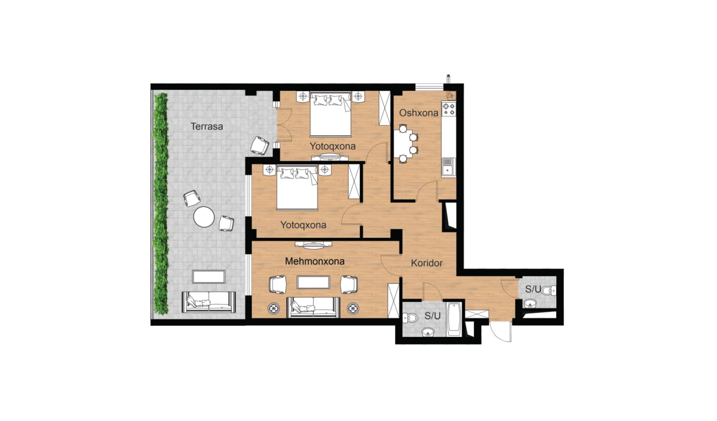 3-комн. квартира 127.8 м²  3/16 этаж | Жилой комплекс Musaffo