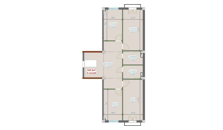 3-комнатная квартира 105.5 м²  5/9 этаж | Жилой комплекс YANGI AVLOD
