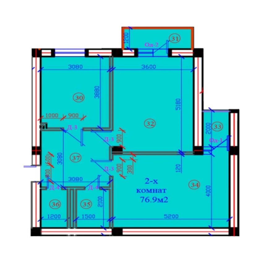 2-xonali xonadon 76.9 m²  5/7 qavat | G'IJDUVON CITY Turar-joy majmuasi