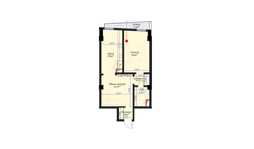 2-комнатная квартира 56.56 м²  13/14 этаж | Жилой комплекс Avia Palace