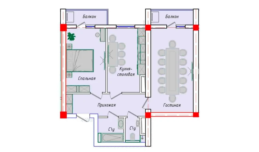 2-комнатная квартира 72.28 м²  10/12 этаж | Жилой комплекс SERGELI CITY