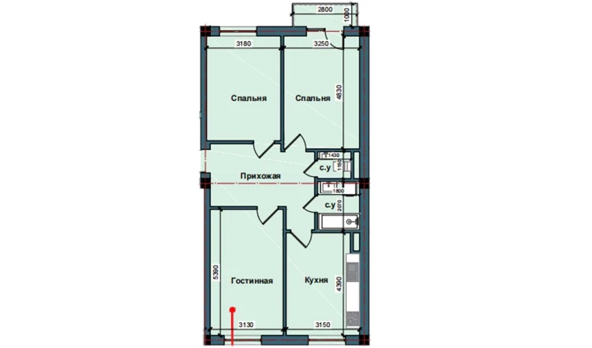 3-xonali xonadon 85.3 m²  8/10 qavat | NUR BARAKA Turar-joy majmuasi