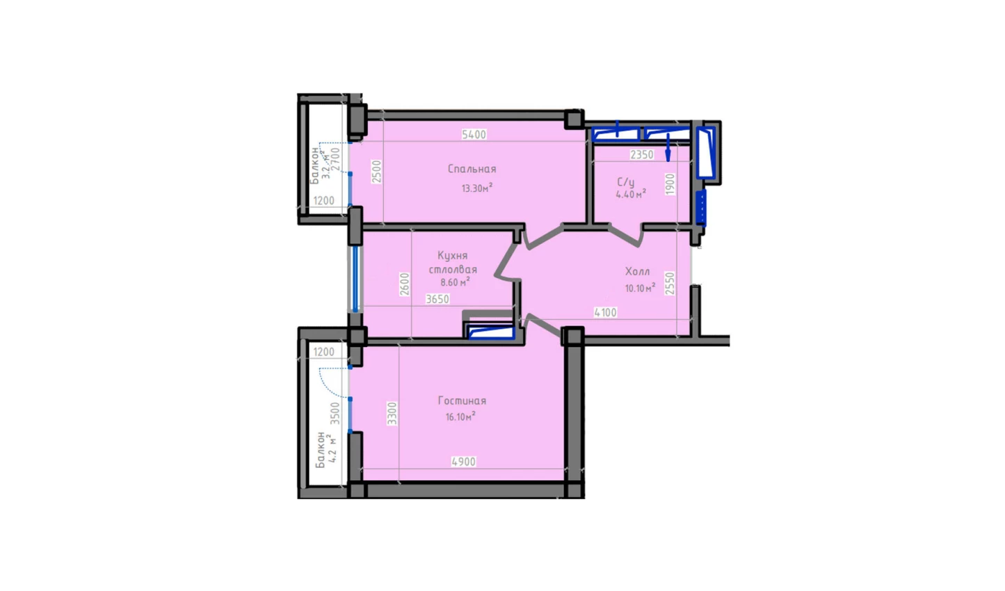 2-xonali xonadon 64.8 m²  3/13 qavat | ORZU SAROYI Turar-joy majmuasi