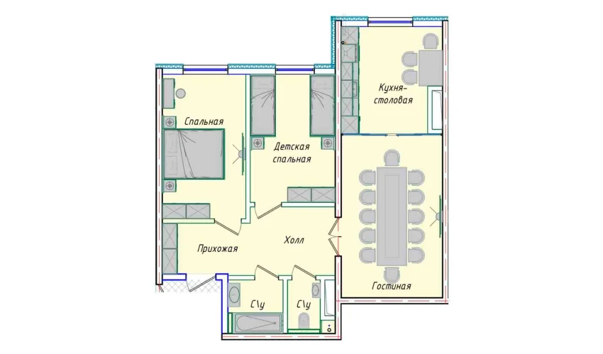 3-комнатная квартира 74.14 м²  1/16 этаж | Жилой комплекс EKO PARK