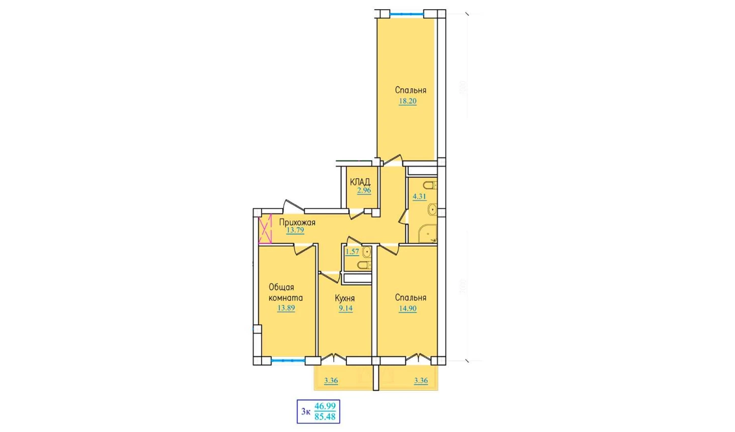 3-комн. квартира 85.48 м²  8/9 этаж | Жилой комплекс PROVANS