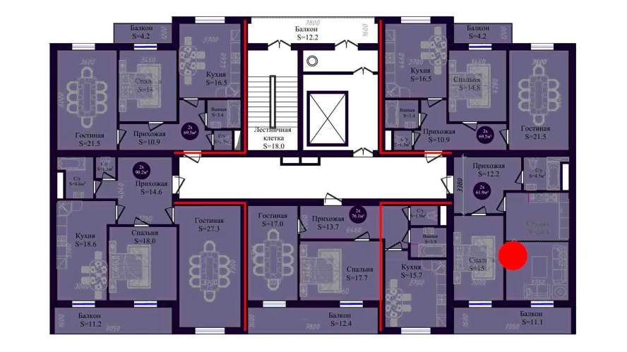 2-комн. квартира 61.9 м²  3/8 этаж | Жилой комплекс Navruz Avenue