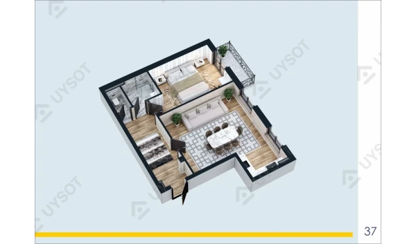1-комнатная квартира 50.6 м²  2/9 этаж | Жилой комплекс Depo Residence