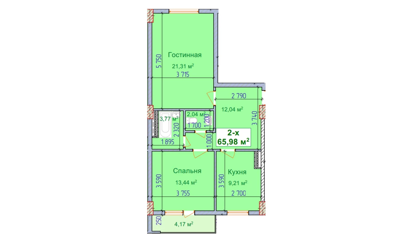 2-комн. квартира 65.98 м²  9/9 этаж | Жилой комплекс SHAYX-UL OLAM