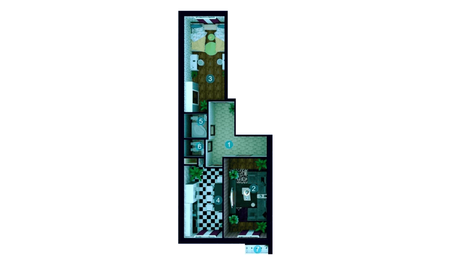 2-xonali xonadon 77.3 m²  9/9 qavat | ZAR ZAMONAVIY UYLAR Turar-joy majmuasi