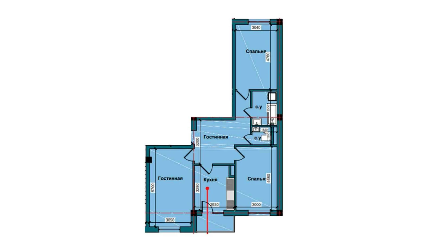 3-комн. квартира 83 м²  4/9 этаж | Жилой комплекс NUR BARAKA