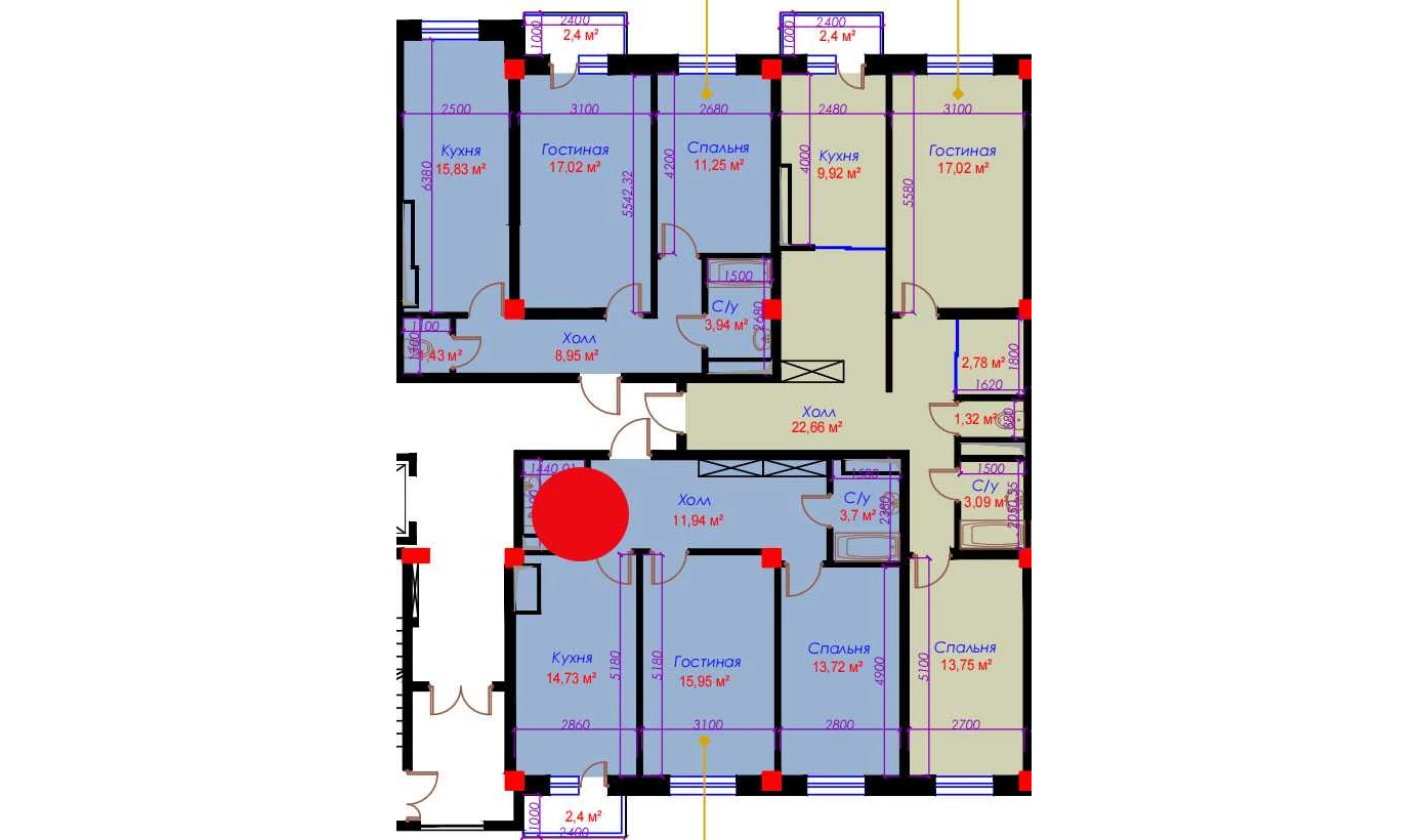 2-комн. квартира 66.35 м²  2/10 этаж | Жилой комплекс Ko'kcha-Oqtepa