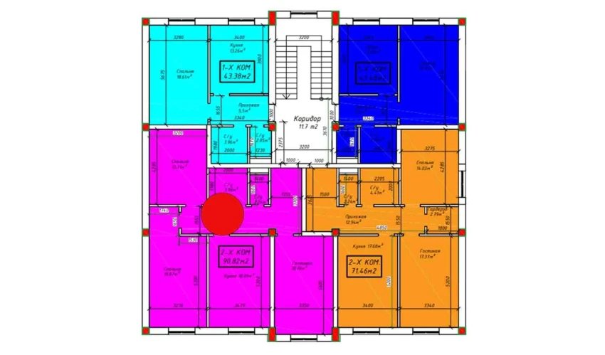 3-комнатная квартира 90.82 м²  3/4 этаж | Жилой комплекс SABZAVOT CITY