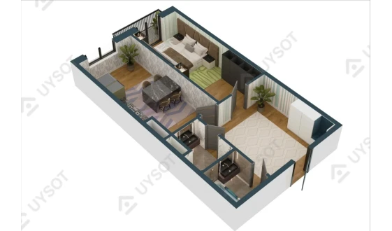 2-xonali xonadon 59.6 m²  8/12 qavat | F&M Tower Turar-joy majmuasi