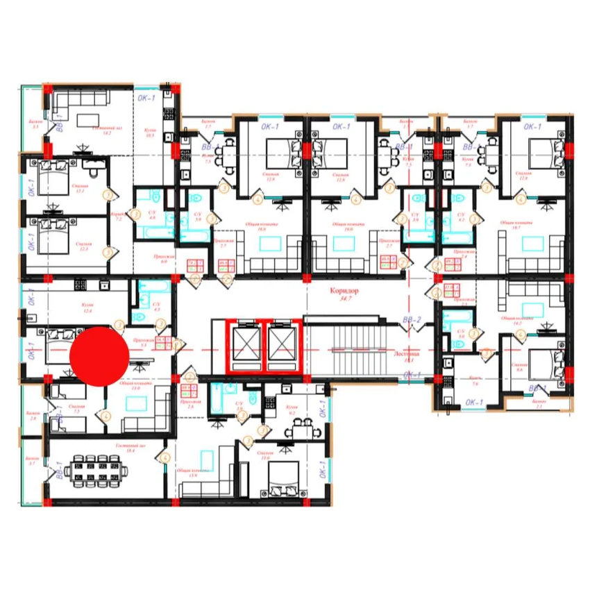 2-xonali xonadon 58.5 m²  7/10 qavat | CHINARA PARK Turar-joy majmuasi