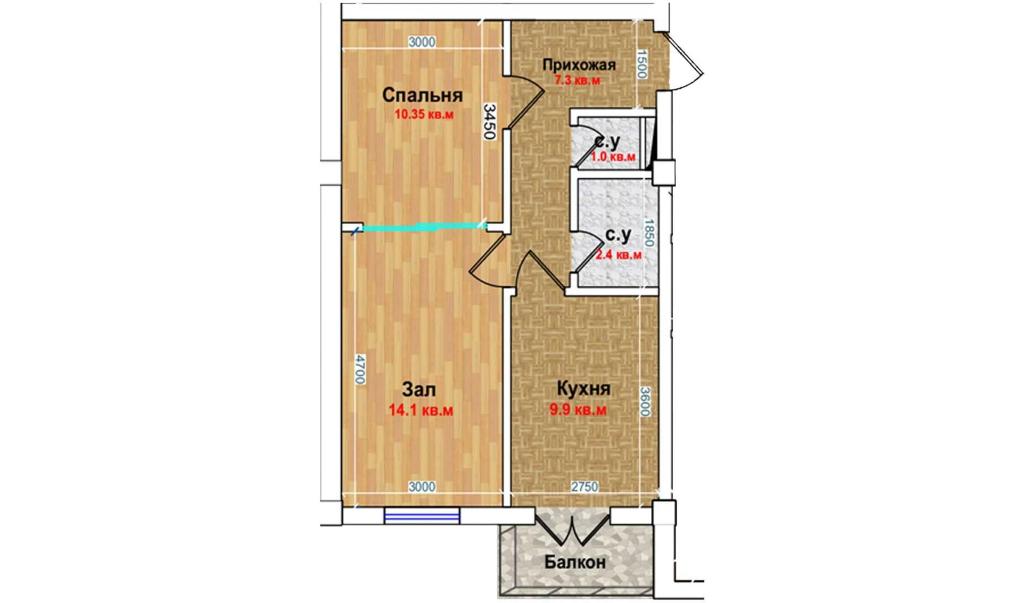 2-комн. квартира 45.5 м²  4/6 этаж | Жилой комплекс MBG