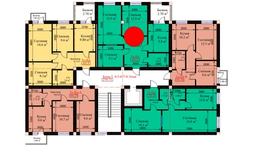 3-комнатная квартира 66.6 м²  5/8 этаж | Жилой комплекс MUHTASHAM