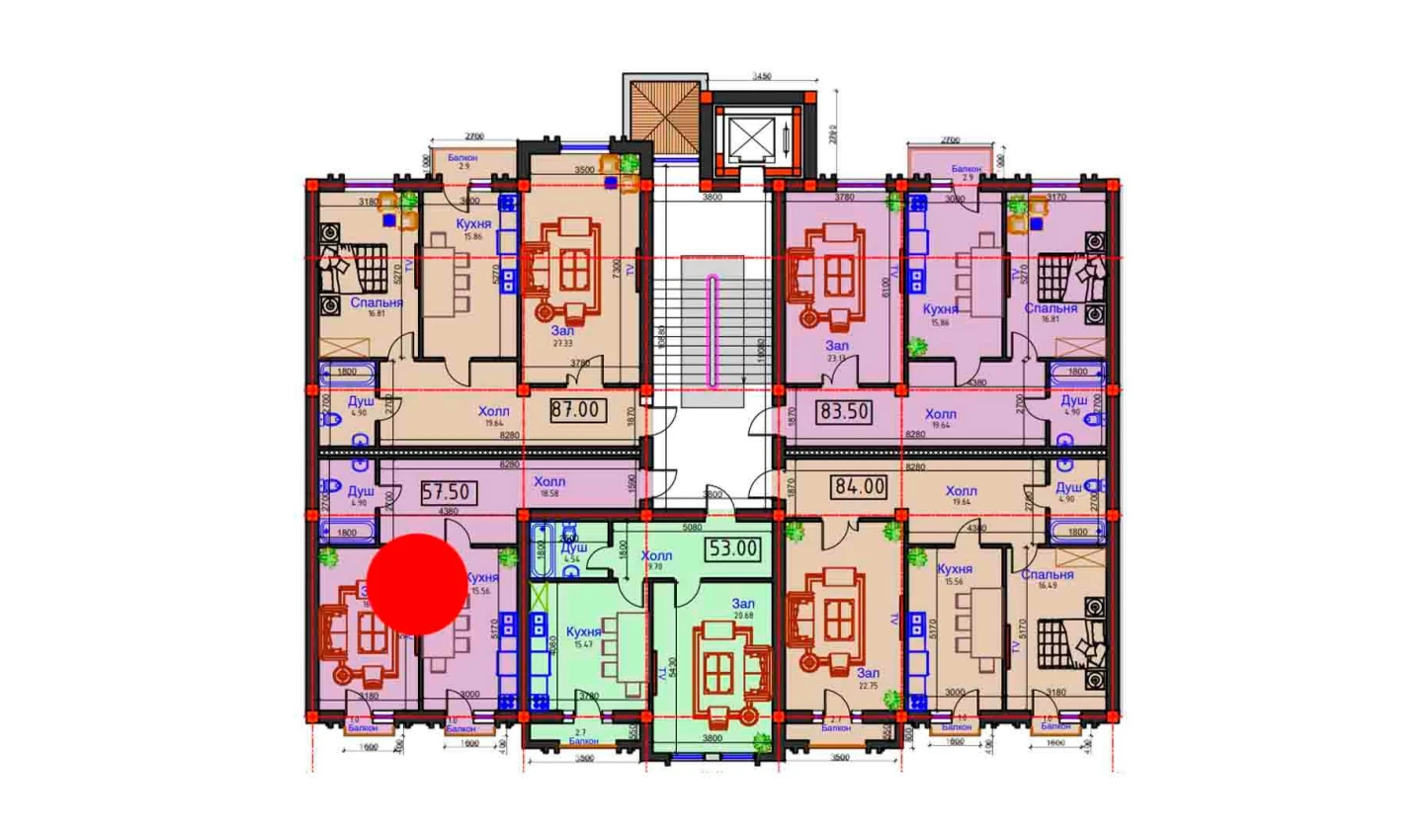 1-xonali xonadon 57.5 m²  2/9 qavat | BAHOR Turar-joy majmuasi