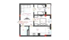 2-xonali xonadon 58.5 m²  6/12 qavat | CHINARA PARK Turar-joy majmuasi