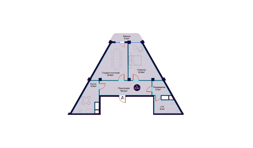 3-комнатная квартира 93.8 м²  9/16 этаж | Жилой комплекс Havas Premium