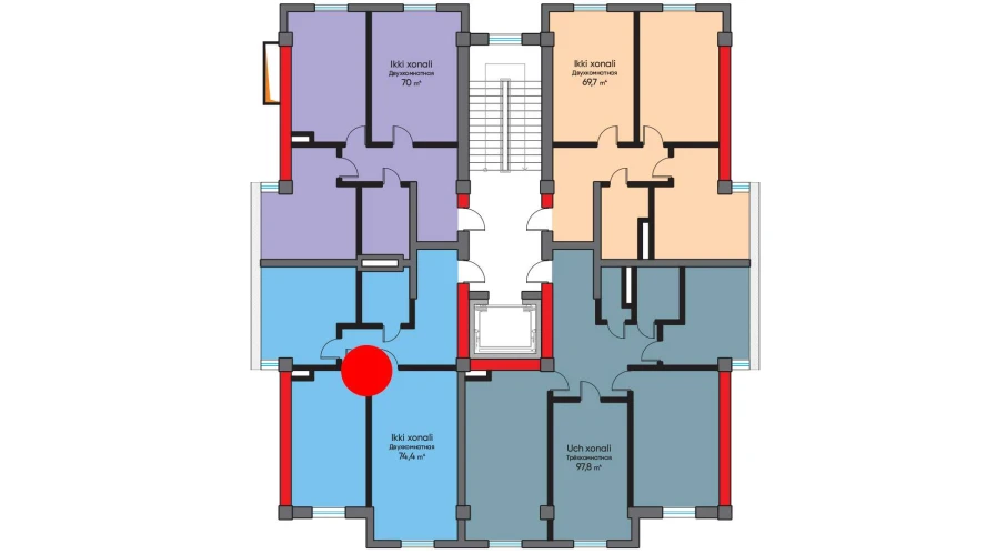 2-комн. квартира 74.4 м²  7/10 этаж | Жилой комплекс BRIDGE