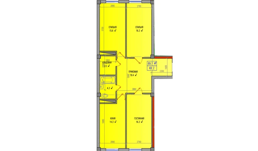 4-комнатная квартира 89.7 м²  1/9 этаж | Жилой комплекс Yuksalish Nurafshon