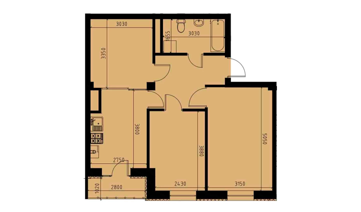 2-xonali xonadon 60.53 m²  10/10 qavat | YANGIOBOD RESIDENCE Turar-joy majmuasi