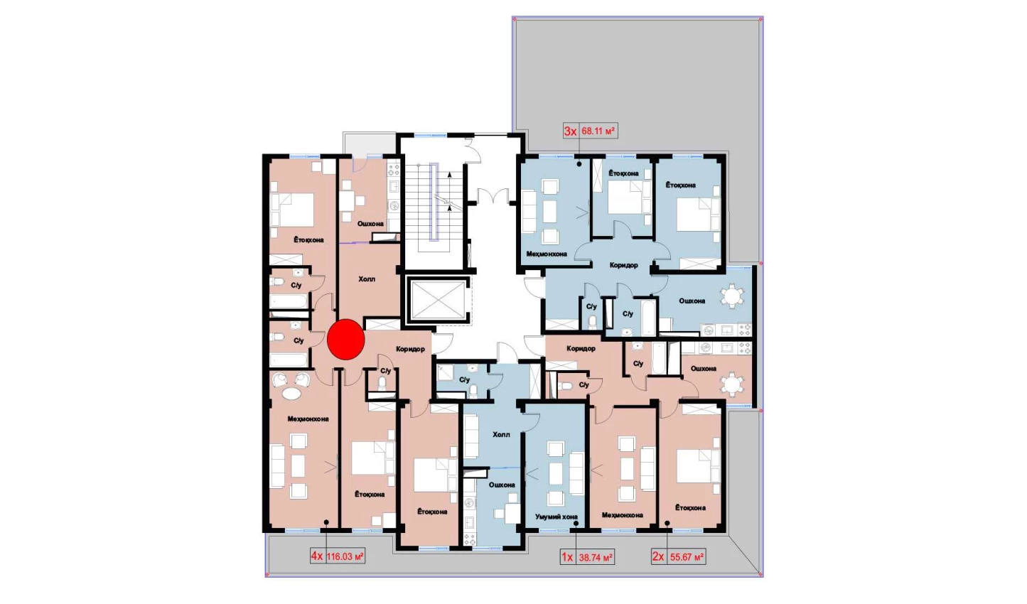 4-xonali xonadon 116.03 m²  3/10 qavat | Ko'kcha-Oqtepa Turar-joy majmuasi