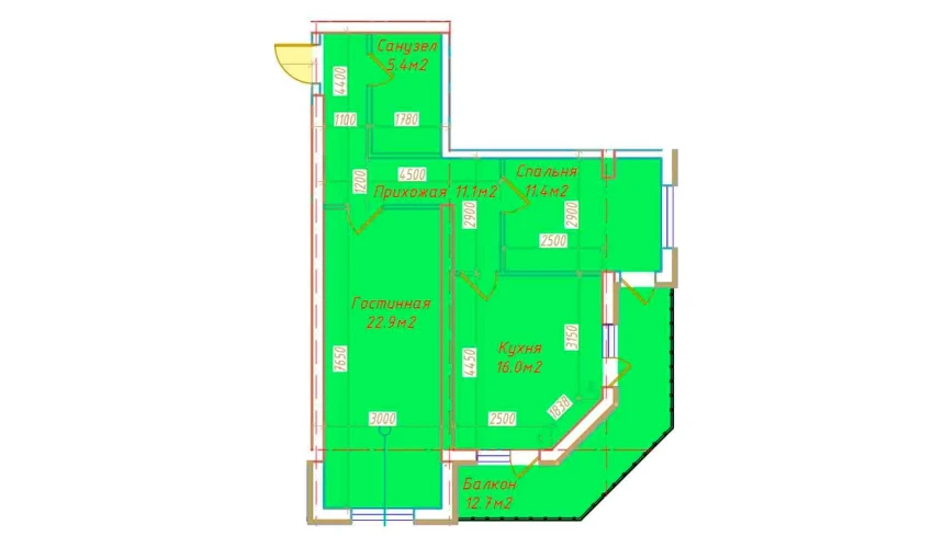 2-комнатная квартира 79.5 м²  2/16 этаж | Жилой комплекс DO'MBIROBOD RESIDENCE