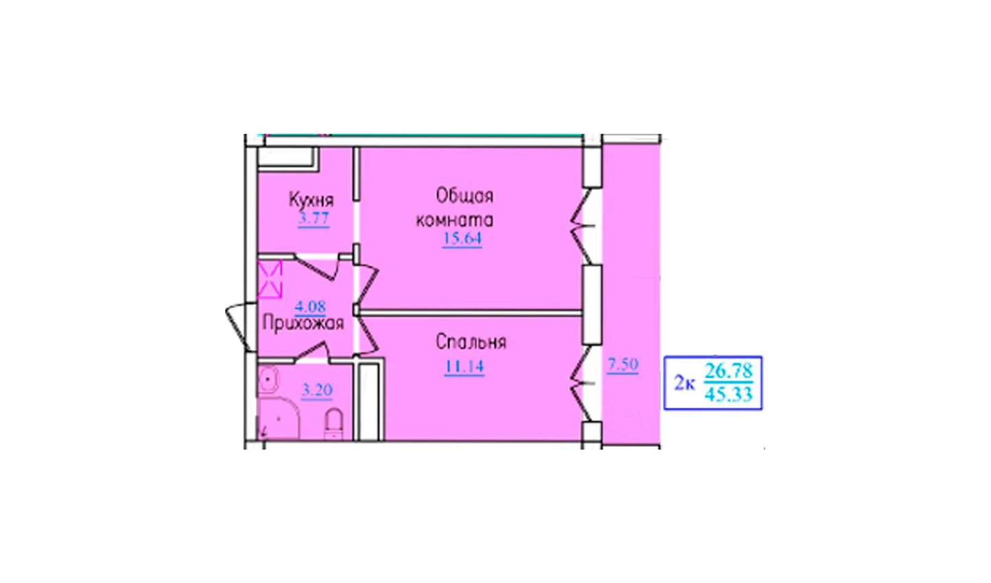 2-комн. квартира 45.33 м²  4/9 этаж | Жилой комплекс PROVANS