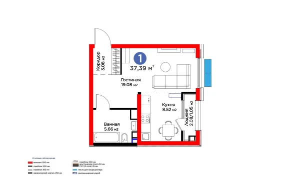 1-комнатная квартира 37.39 м²  4/16 этаж | Жилой комплекс Botanika Saroyi