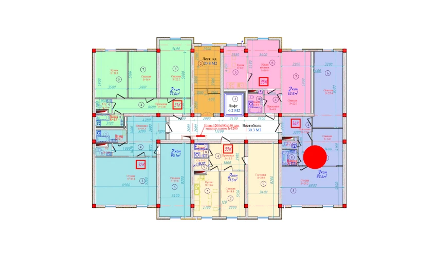 3-xonali xonadon 87.6 m²  7/7 qavat | KOHINUR AVENUE Turar-joy majmuasi
