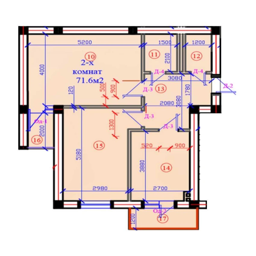 2-xonali xonadon 71.6 m²  3/7 qavat | G'IJDUVON CITY Turar-joy majmuasi