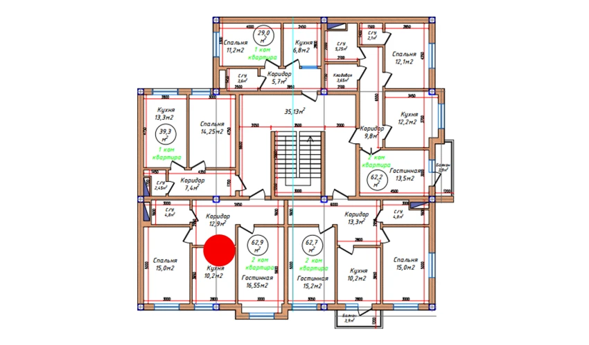 2-xonali xonadon 62.9 m²  2/5 qavat | Oq mahalla Turar-joy majmuasi