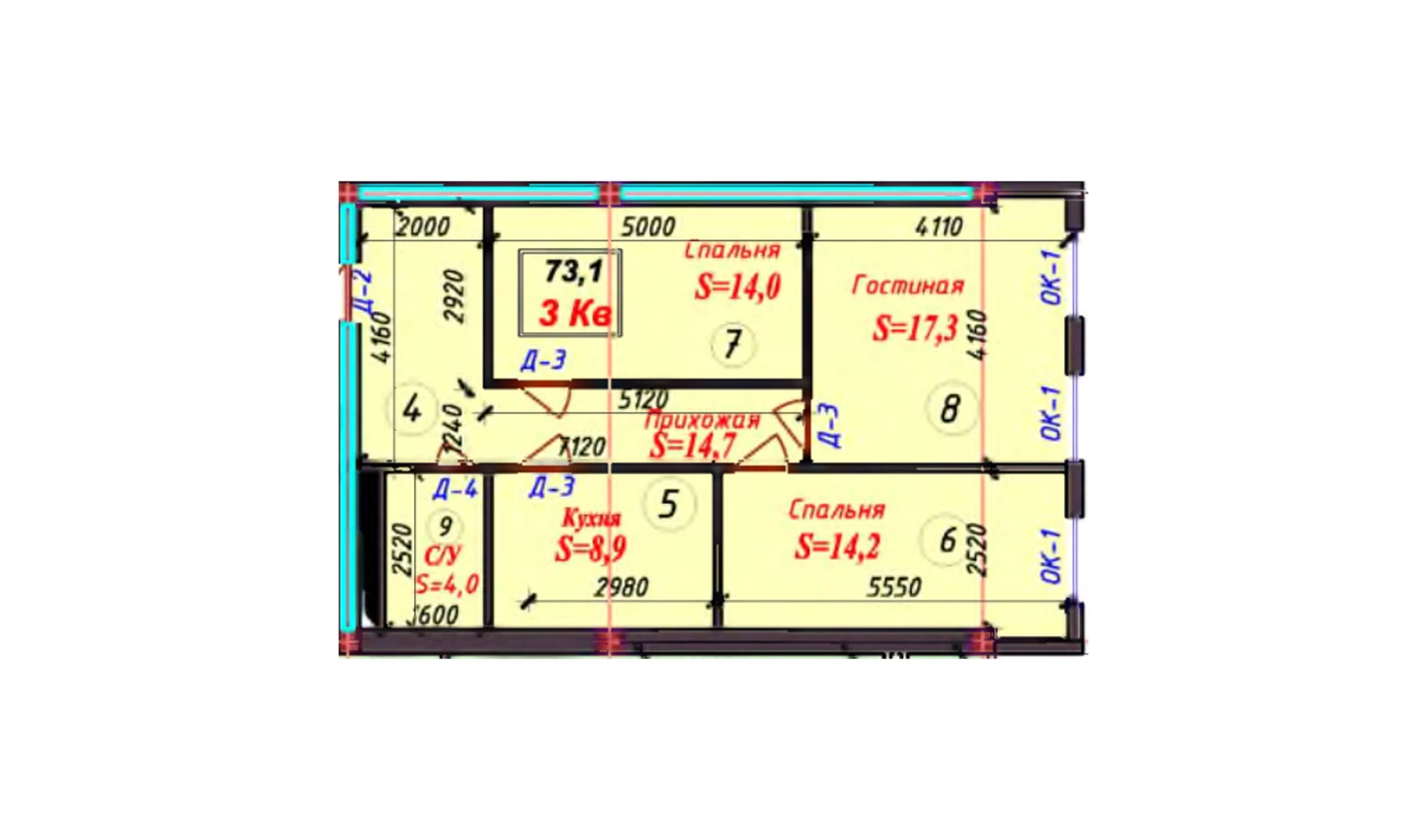 3-комн. квартира 72.8 м²  2/9 этаж | Жилой комплекс SAMARQAND CITY