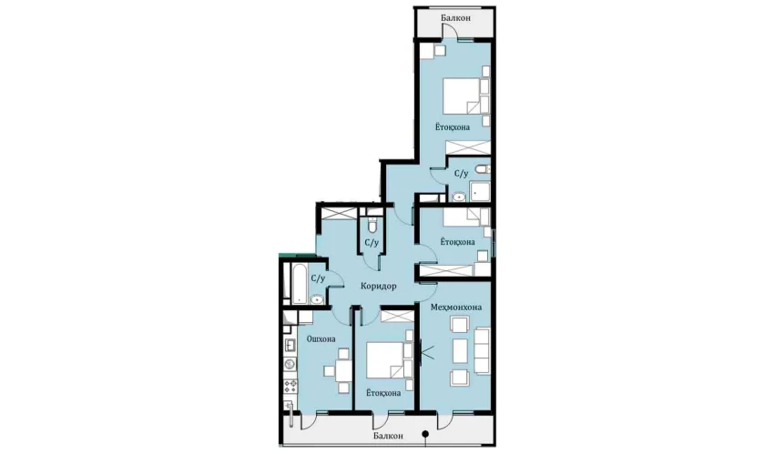 4-xonali xonadon 91.83 m²  6/16 qavat | SOKIN DIYOR Turar-joy majmuasi