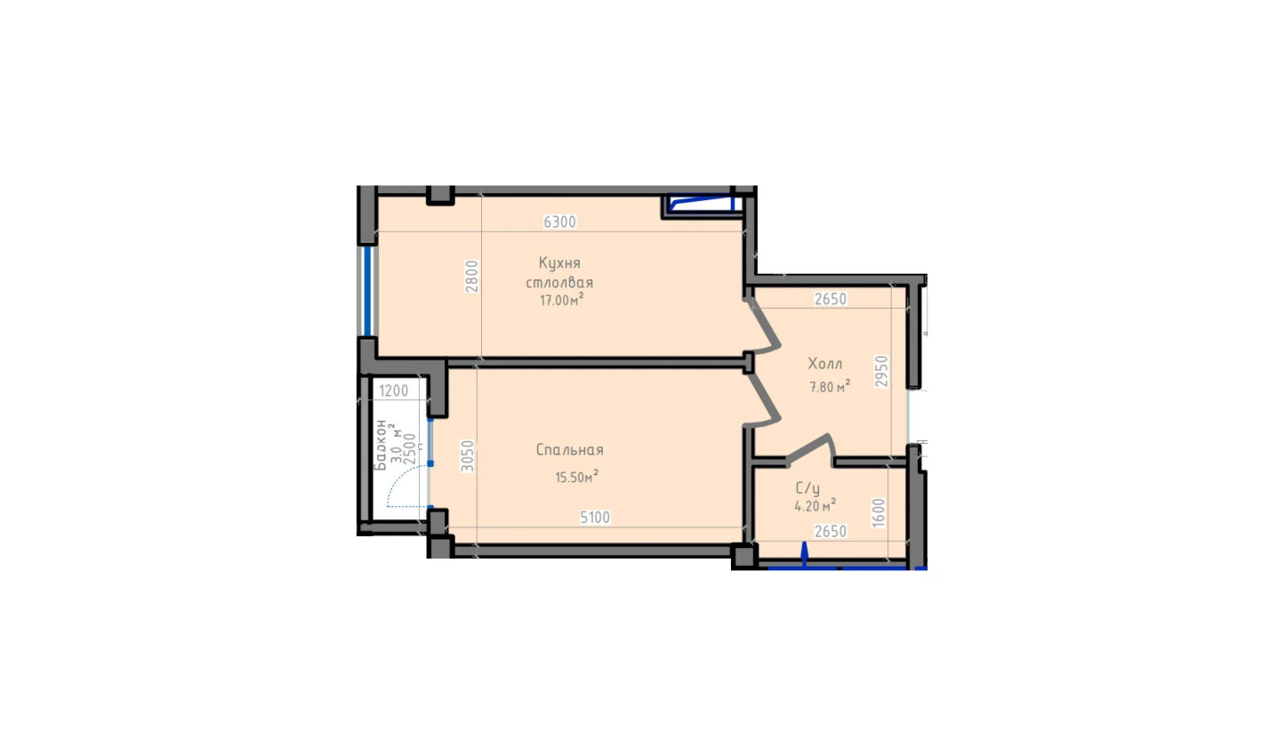 1-xonali xonadon 50 m²  8/13 qavat | ORZU SAROYI Turar-joy majmuasi