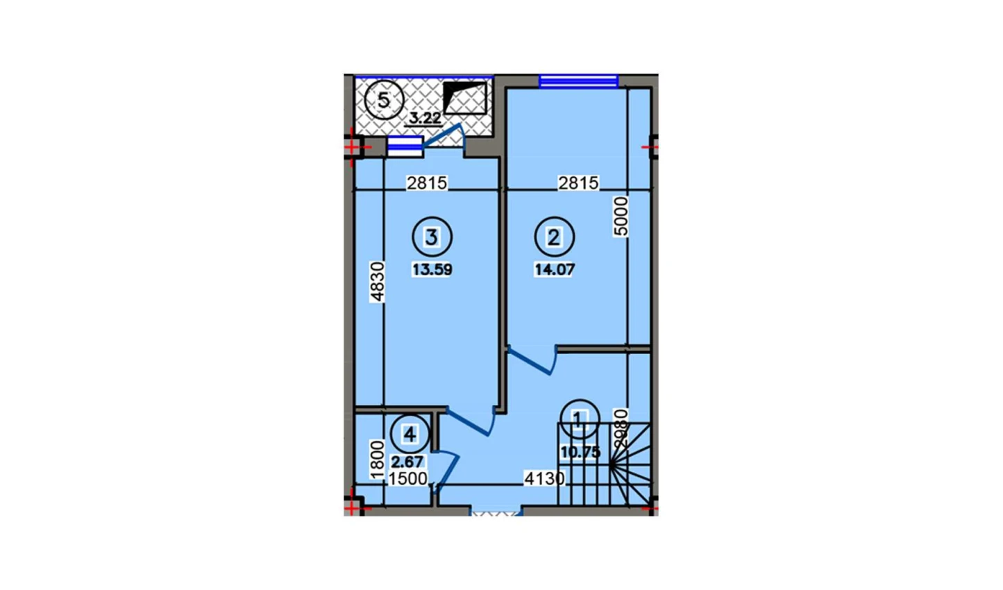 1-xonali xonadon 44.3 m²  10/10 qavat | Qibray City Turar-joy majmuasi