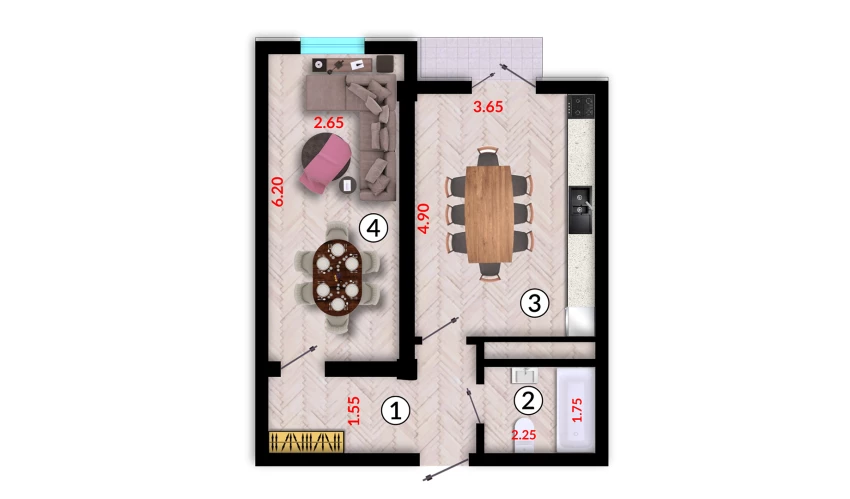 1-комн. квартира 46.9 м²  4/10 этаж | Жилой комплекс Ko'kcha-Oqtepa