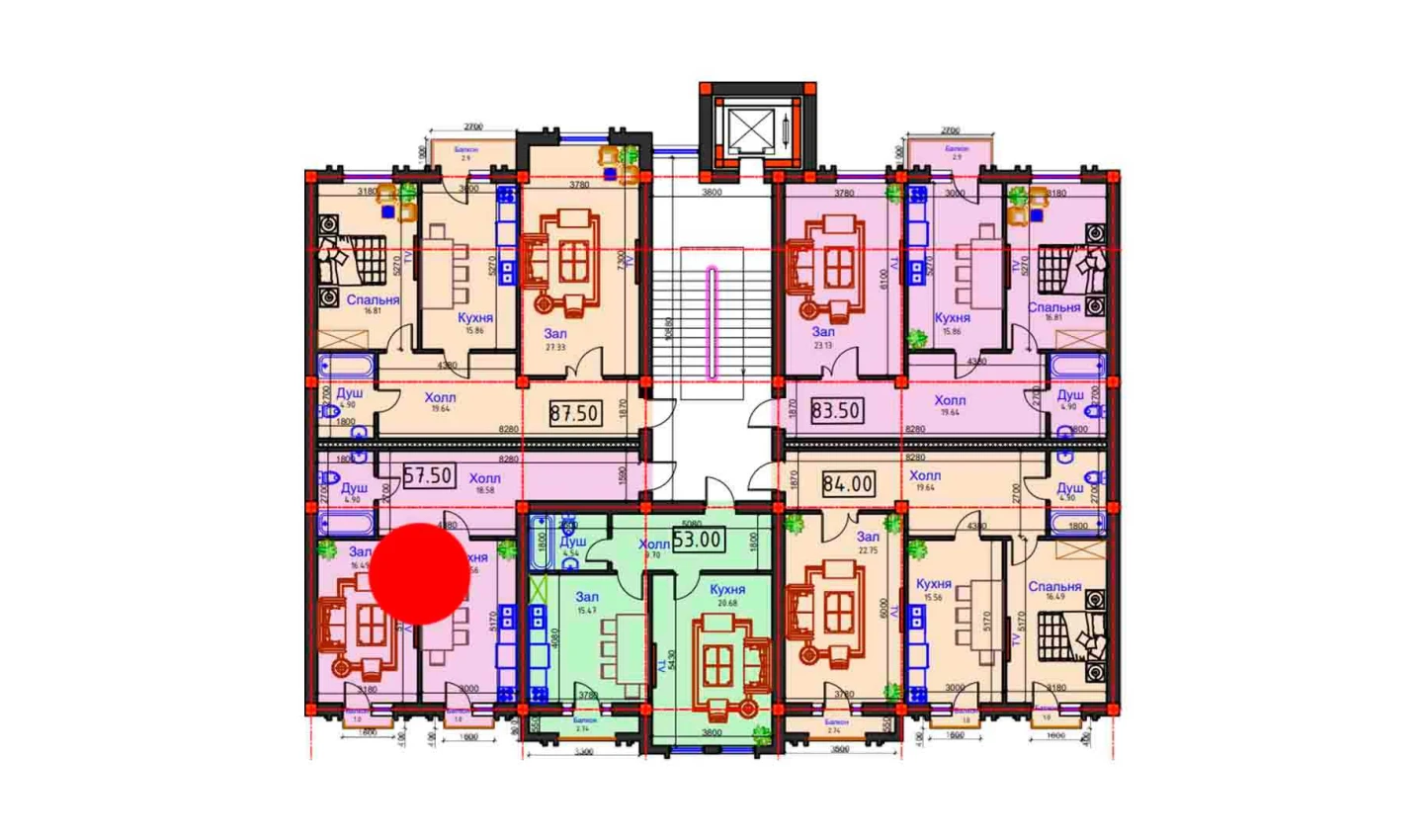 1-комн. квартира 57.5 м²  6/9 этаж | Жилой комплекс BAHOR